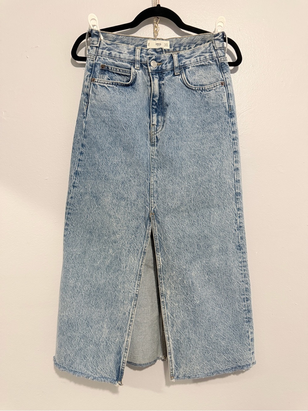 MNG Straight-Leg Denim Skirt with Front Slit